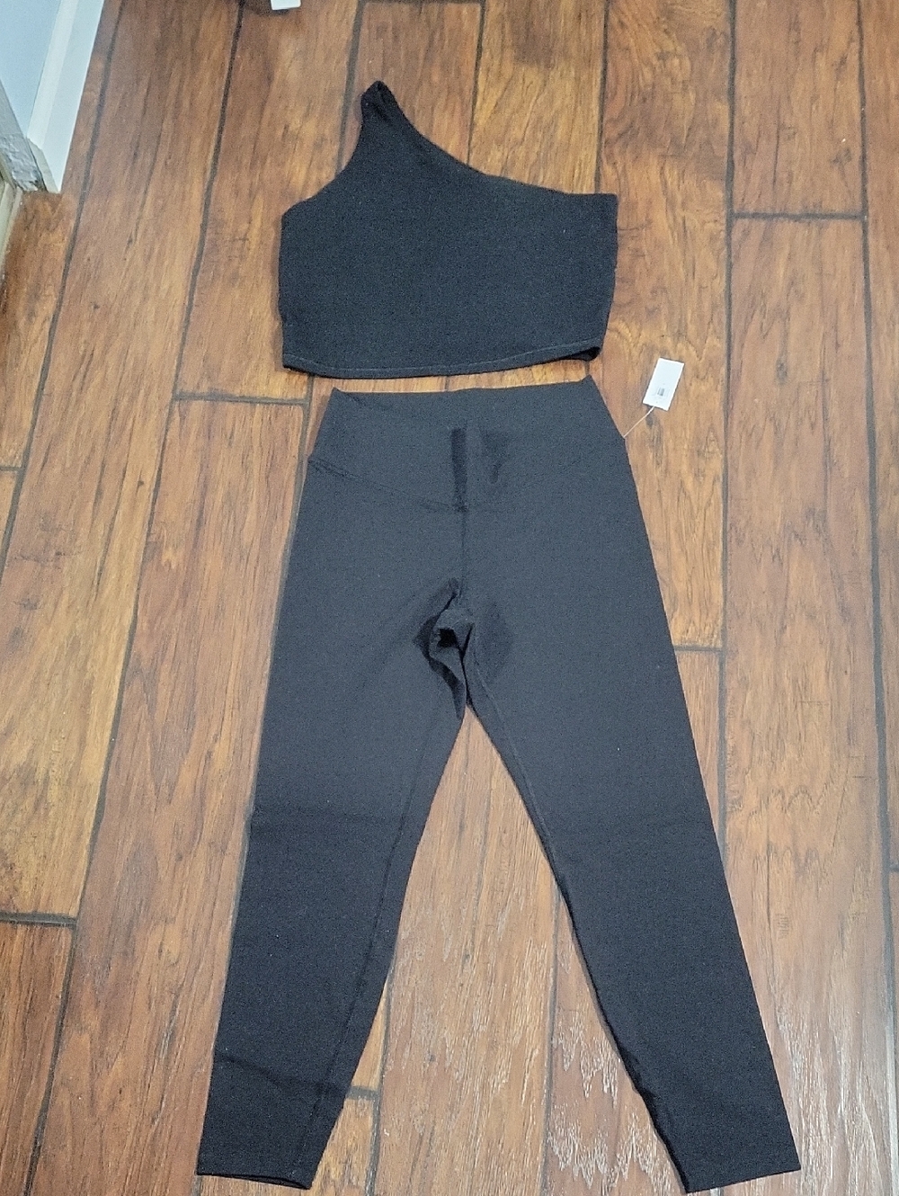 Old Navy Black One-Shoulder Crop Top & High-Waist Leggings Set